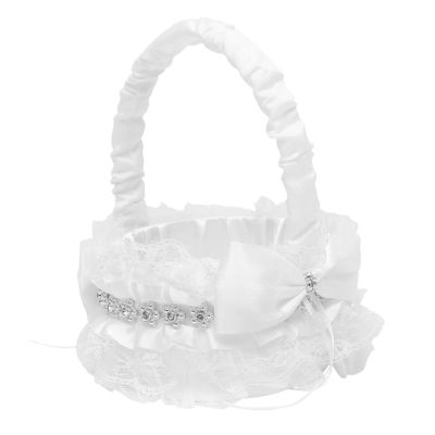 Wedding Flower Basket Rhinestone Bowknot Elegant Lace Decoration for Flower Girl Unique Bridal Accessory for Weddings and Parties