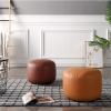 OTBEHUWJ Footstool Storage Footstool Foot Stool Round Pouf Ottoman,PU Faux Leather Footrest Stool,Foot Rest Short Sofa Stool,Upholstered for Living Room Bedroom-Black 45x28cm Home Decor Stool view 2