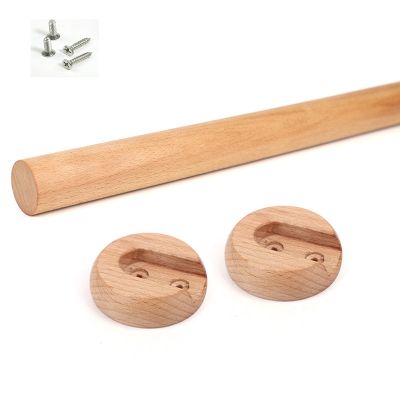 YUNDUOKEJI Wooden Wall Mounted Closet Rod with Base, Closet Rod for Hanging Clothes Premium,suitableSaving Space Natural Beech Wood Hanger Rods with End Caps(Size:80cm,Color:2cm)
