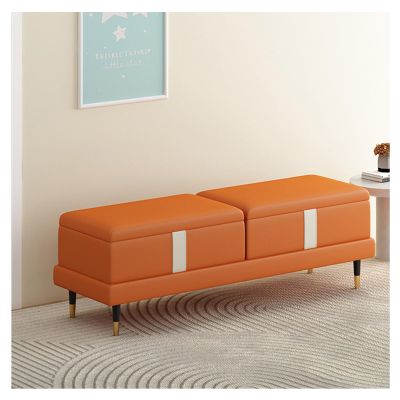 End of Bed Bench Storage Bench- Ottoman for Bedroom End of Bed,Modern Faux Leather Benche Bedroom Benches for Foot of Bed,Upholstered Bench with Golden Legs Foot of Bed Bench (Color : Orange, Size :