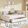 Full Size Upholstered Daybed with 2 Storage Drawers,Semi-Closed Design, Linen Fabric Sofa Bed Frame for Kids, Bedroom, Dorm, No Spring Box Need (Beige/Linen-A, Full) view 1