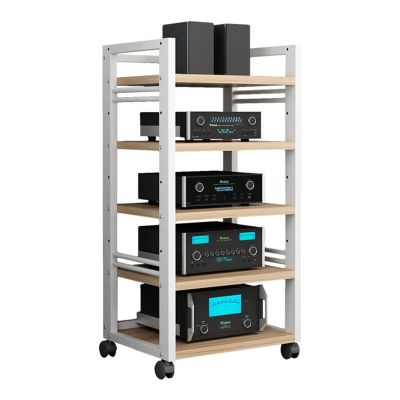 AErosx 5-Tier AV Media Stand with Height Adjustable Wooden Shelf, Video Game Console Shelf, Audio Rack Tower, TV Cabinet,for Game Consoles/DVD Player/Projector/Sky Box/TV Accessories (Color : A)