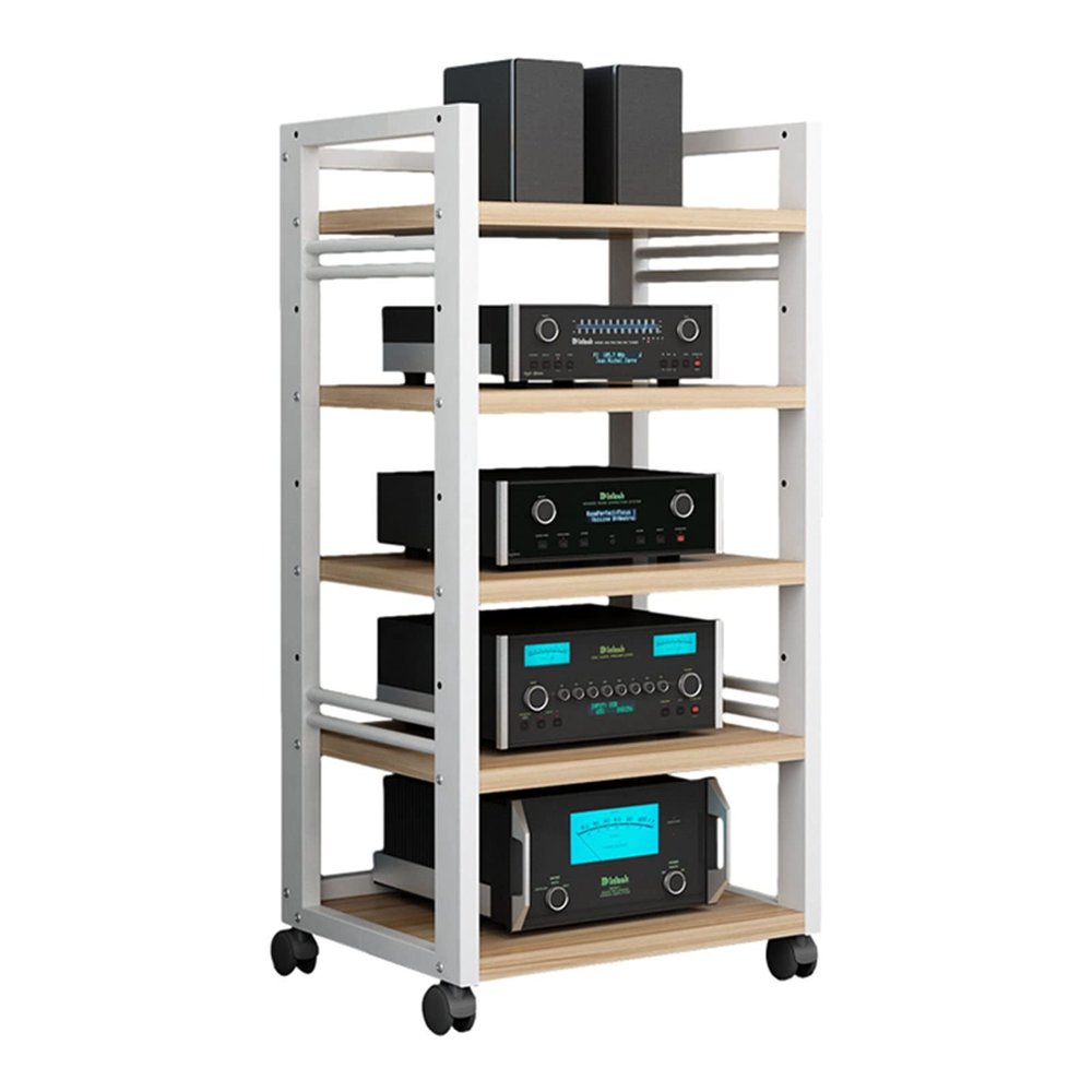 AErosx 5-Tier AV Media Stand with Height Adjustable Wooden Shelf, Video Game Console Shelf, Audio Rack Tower, TV Cabinet,for Game Consoles/DVD Player/Projector/Sky Box/TV Accessories (Color : A)