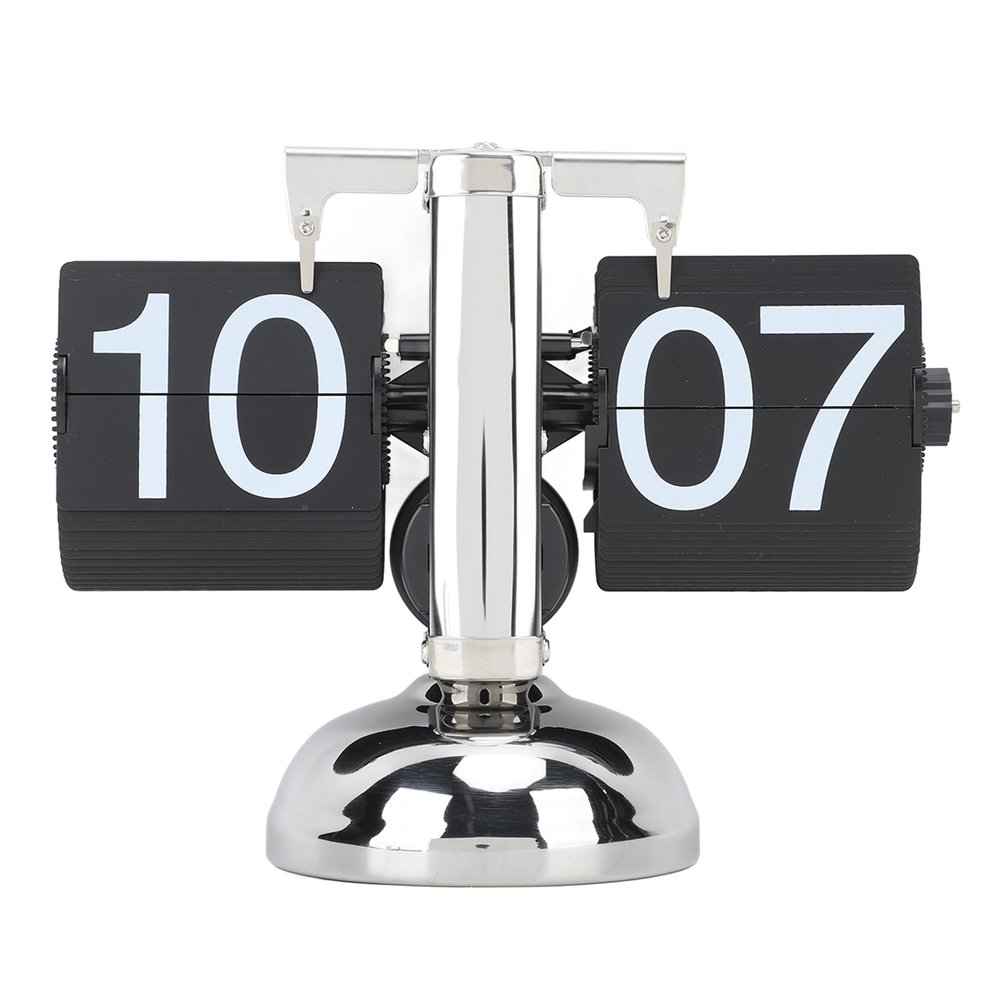 CDQL Retro 304 Stainless Steel Flip Clock,Modern Digital Mechanical Flip Clock,Battery Powered Internal Gear Operated Clock,Home Decor for Office Home 24 Hours (Black Page)
