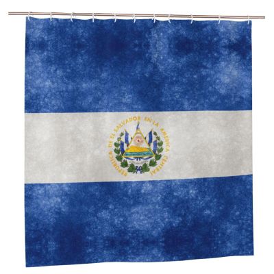 WOLEN Flag of El Salvador Shower Curtain Set with 12 Hooks Plastic Material 72x72 Inch