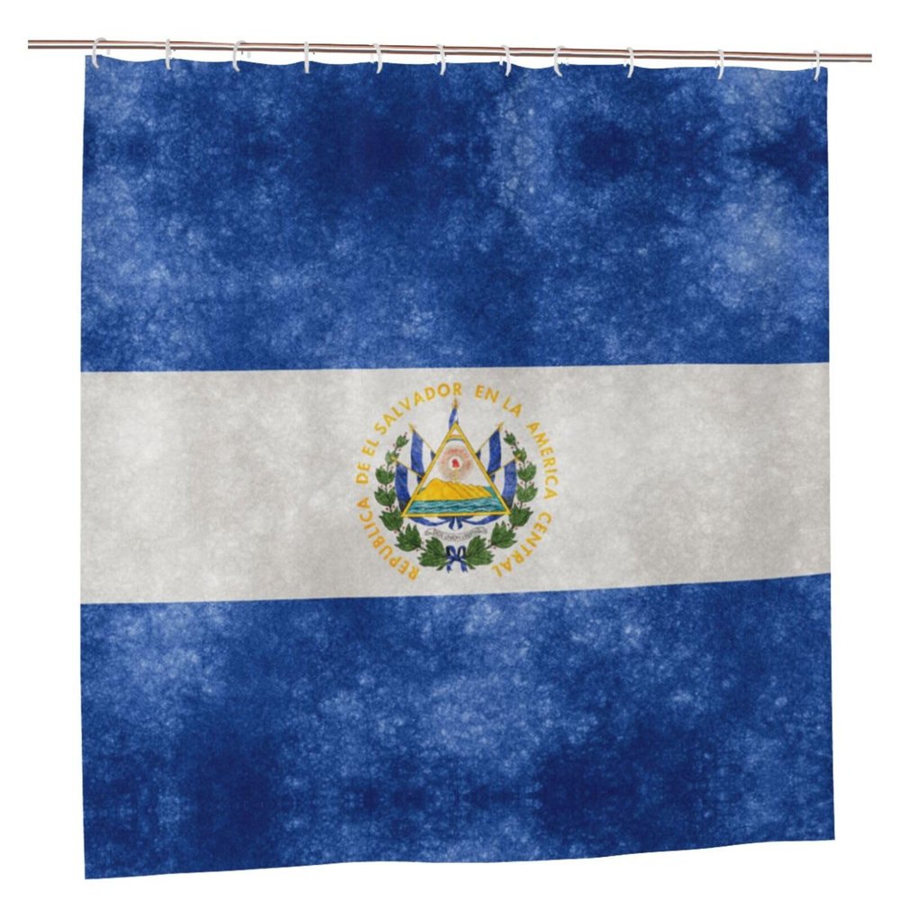 WOLEN Flag of El Salvador Shower Curtain Set with 12 Hooks Plastic Material 72x72 Inch
