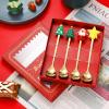 IFAJOOR Flatware Silverware Set, 4/16/24/32 Pieces Christmas Stainless Steel Spoons Coffee Spoon Creative Dessert Spoon Gift Box Cute Cartoon Set, Tableware Cutlery Set (Color : Green, Size : 6Set- view 4