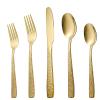 ONUIFIKE Silverware Set, 5/20/30/40 Pieces Square Handle Hammered Stainless Steel Tableware Hammered Steak Knife, Fork And Spoon Cutlery Set, Home Cutlery Flatware Set (Color : Rainbow, Size : 4Set view 2