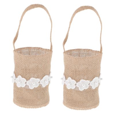 Alipis 2pc Small Linen Bag Boho Flower Girl Basket for Wedding Party Favor Rustic Dec