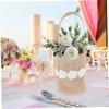 Alipis 2pc Small Linen Bag Boho Flower Girl Basket for Wedding Party Favor Rustic Dec view 3