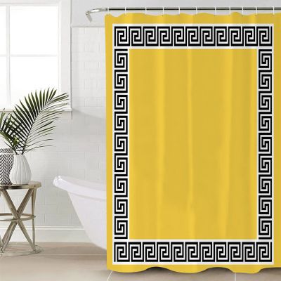 ZOE STORE Shower Curtains for Bathroom Accessories, Yellow Polyester Fabric Bathtub Curtain with 12 Hooks, Black White Modern Geometric Abstract Art Waterproof Shower Curtains 72 x 78 Inches