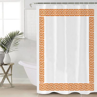 ZOE STORE Shower Curtains for Bathroom Accessories, Orange Geometric Polyester Fabric Bathtub Curtain with 12 Hooks, Modern Key Greek Design Abstract Art Waterproof Shower Curtains 66 x 72 Inches