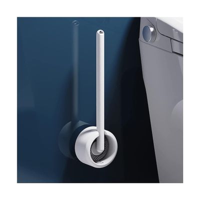 SUREK Soft Wall Mounted Toilet Brush Long Handle Silicone Brush and Holder Toilet Cleaning Brush Rotating Brush Head for Bathroom Reusable, Gray