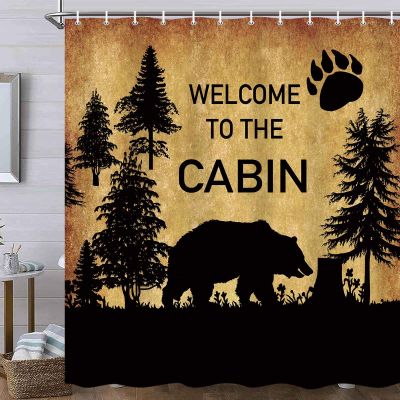MERCHR Country Style Bear Shower Curtain, Wild Animal Forest Decor Rustic Cabin Shower Curtains Bathroom Waterproof Cloth 71 X 84 Inch, Hooks Included