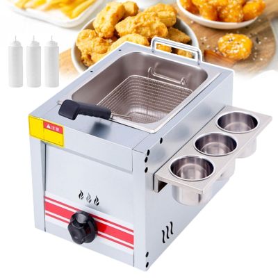 forplubossmmp Kitchen Deep Fryer Food Service Equipment with Single Cylinder, Adjustable Firepower, Stainless Steel Non-Stick Oil Tank with Removable Lid & Non-Slip Feet, Easy Clean