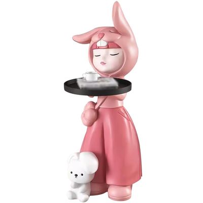 Statue Tray Holder Floor Standing Rabbit Girl Sculpture Tray, Large Bedside Storage Tray for Bedroom, Resin Ornaments, Housewarming Gift (Color : Yellow, Size : 75 * 40 * 23cm)
