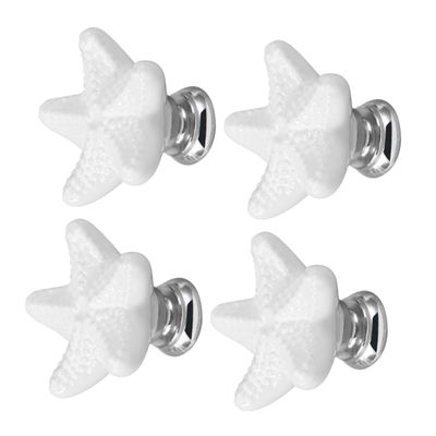 BUTIFULSIC 4 PCS Ceramic Sea Star Cabinet Knobs Elegant Drawer Pull Handles for Kitchen and Furniture White Easy Installation Suitable for Cabinets and Closets