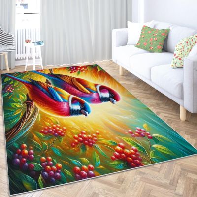 Machine Washable Rug 4 x 6 ft for Living Room, Non-Slip Carpet Colorful Bedroom Rugs, Low-Pile Animal Bird Print Carpets for Bedroom Home Office, Dining Room