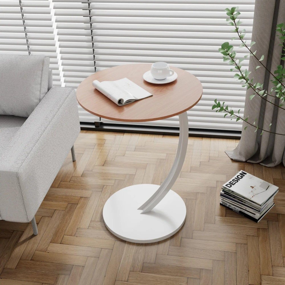 Sleek Nordic Metal Side Table Modern Minimalist Coffee Table for Living & Bedroom Light Brown/White