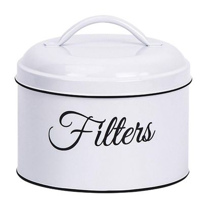 Kqcibz Coffee Filter Holder, Basket Coffee Filter Storage with Lid, Round Coffee Filter Container for Counter,White