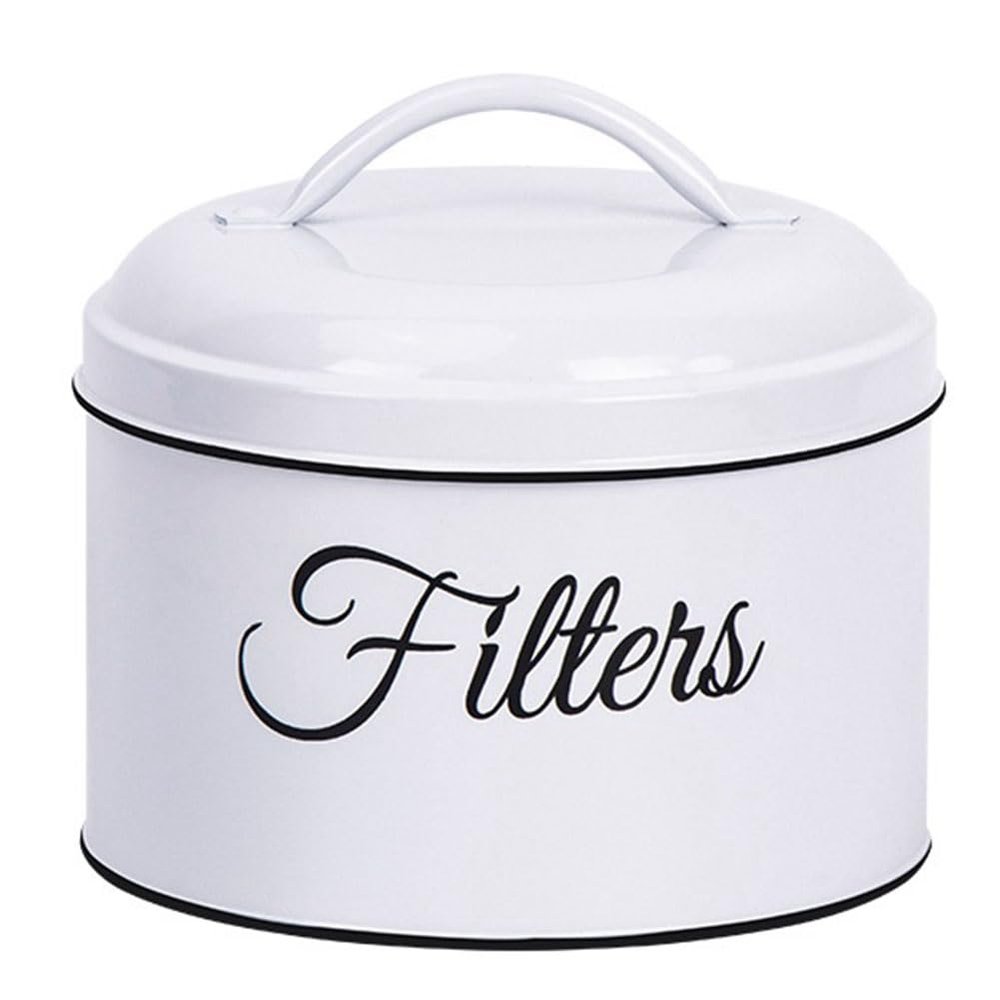 Kqcibz Coffee Filter Holder, Basket Coffee Filter Storage with Lid, Round Coffee Filter Container for Counter,White