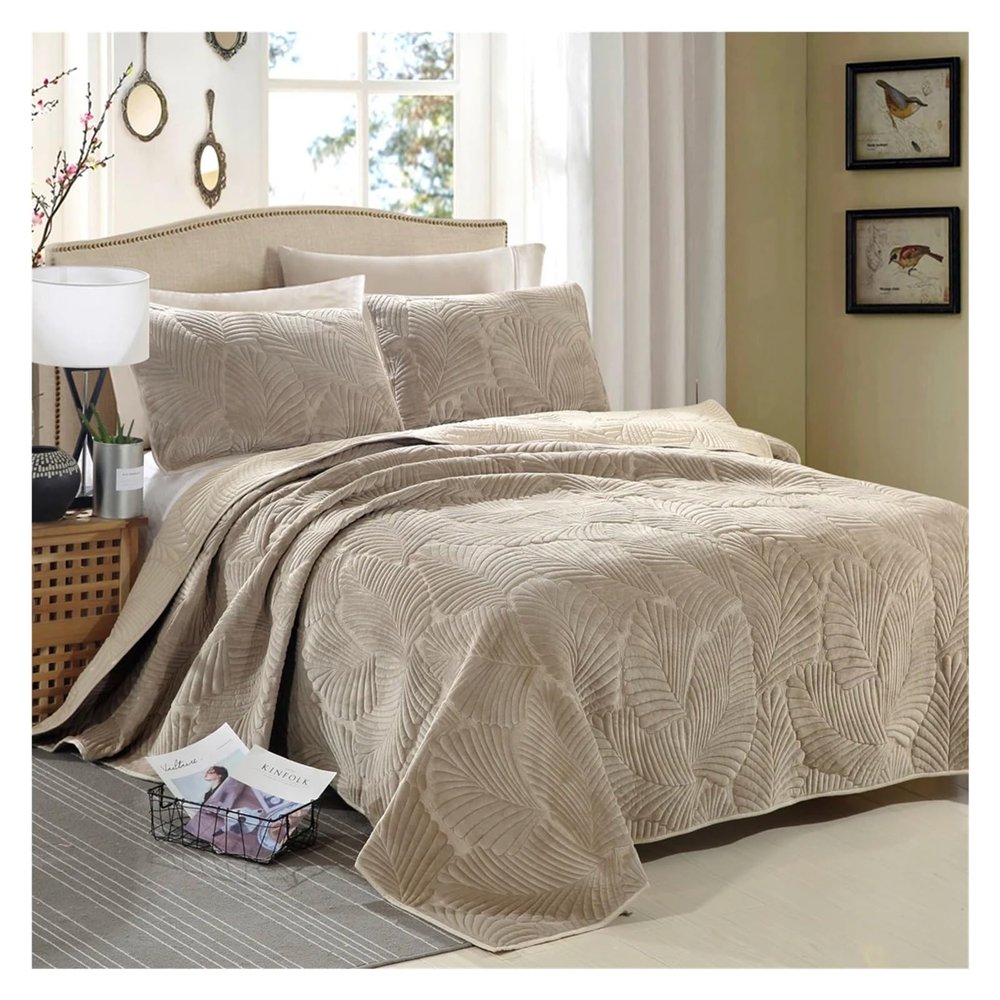 QuKan Bed, 3pcs High-end Velvet and Cotton Bedspread on The Bed Cover Quilted Blanket Couple Bed Quilt Double Sided bedspreads and coverlets, MM-102