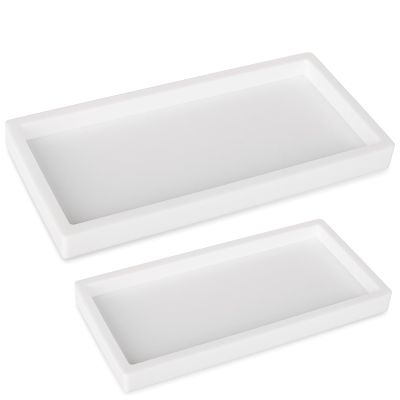 Bathroom Tray, Small Vanity Tray Silicone Soap Dish Sponge Holder Kitchen Sink Organizer Bathroom Accessories for Countertop, Toilet, Shower, 2 Pack, White