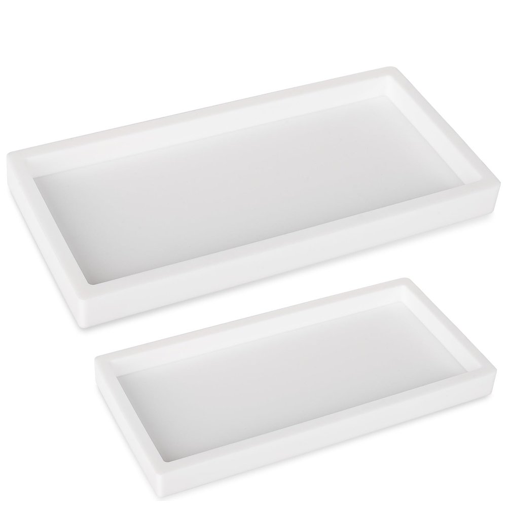 Bathroom Tray, Small Vanity Tray Silicone Soap Dish Sponge Holder Kitchen Sink Organizer Bathroom Accessories for Countertop, Toilet, Shower, 2 Pack, White