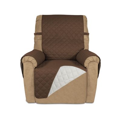 PureFit Reversible Quilted Sofa Cover, Water Resistant Slipcover Furniture Protector, Washable Couch Cover with Non Slip and Elastic Straps for Kids, Dogs, Pets (Recliner, Coffee/Ivory)