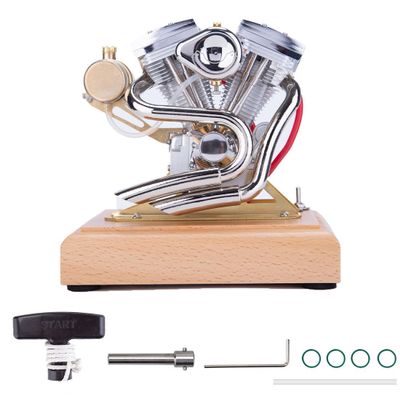 HomeLoft Basics Engine Model, Engine Mini OHV 4.2CC Engine Kit, 4 Stroke Engine Motor Model for Motorcycle, V-Twin Double-Cylinder Engine Kit, Physics Experiment Toys Gift RTR Version, Type 5