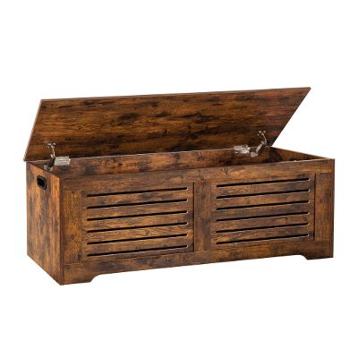 DINZI LVJ Storage Chest, 43.3 Wooden Toy Box with 2 Safety Hinges, Retro Entryway Shoe Storage Bench with Flip-Top, Sturdy Large Storage Trunk for Living Room, Bedroom, Easy Assembly, Rustic Brown