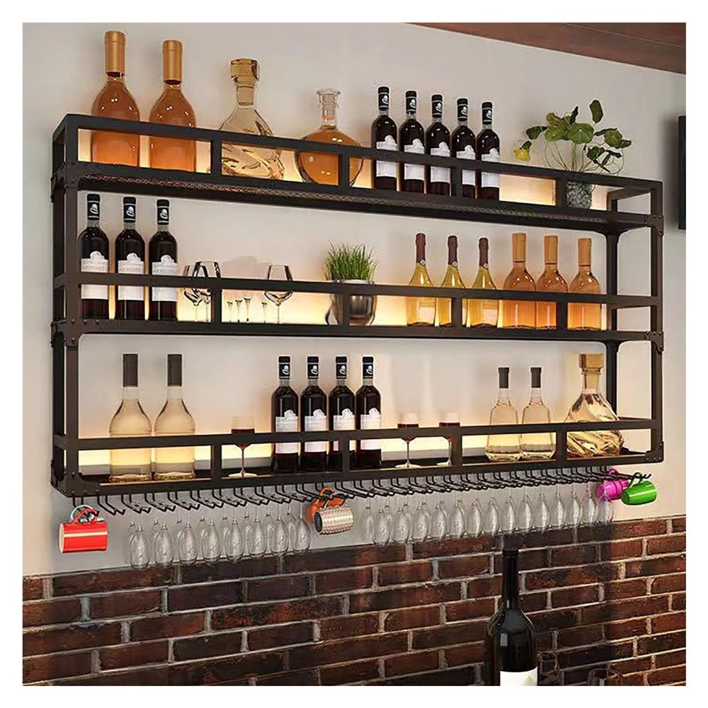 Bar Unit Floating Shelves, Led Liquor Bottle Display Shelf, Mini Bar Liquor Cabinet, Bar Bottle Display Shelf, Multifunctional Storage Rack, for Kitchen Living Dining Room Home Wine Cellar Cafe (Colo