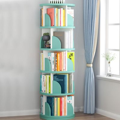 Circular Bookshelf Standing, Density Board Material, 360 Book Shelf Storage Display Rack Floor Standing Shelves with Baffle for Home Living Room Study Office (Color : Green A, Size : 5 Layer)