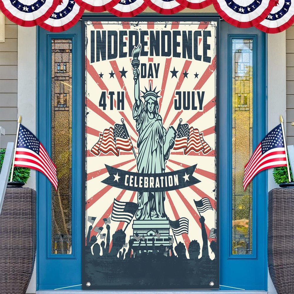 4th of July Banner Decoration - Patriotic Themed Party Door Cover Independence Day Front Door Frame Banner Curtain for Veterans Day Memorial Day Door Covers Party Supplies (style_09)