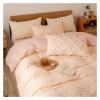 Tufted Duvet Cover, 3 Pieces Boho Bedding Sets Compatible with Shabby Chic Home, Microfiber Soft & Breathable Textured Comforter Cover Set with Zipper Closure Corner Ties,Bed Sheets (Pink Queen) view 2