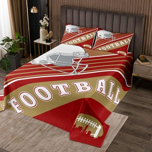 Erosebridal Gridiron Coverlet Set Sports Ball Game Bedspread Set King for Boys Girls Rugby Competition Game Quilt Set, Football Themed Bedding Set with 2 Pillowcases