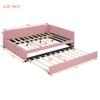 Harper & Bright Designs Full Size Upholstered Daybed with Trundle Sofa Bed Frame for Boys Girls Kids Adults Toddler No Box Spring Needed, Linen Fabric(Pink) view 2