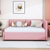 Harper & Bright Designs Full Size Upholstered Daybed with Trundle Sofa Bed Frame for Boys Girls Kids Adults Toddler No Box Spring Needed, Linen Fabric(Pink) view 3