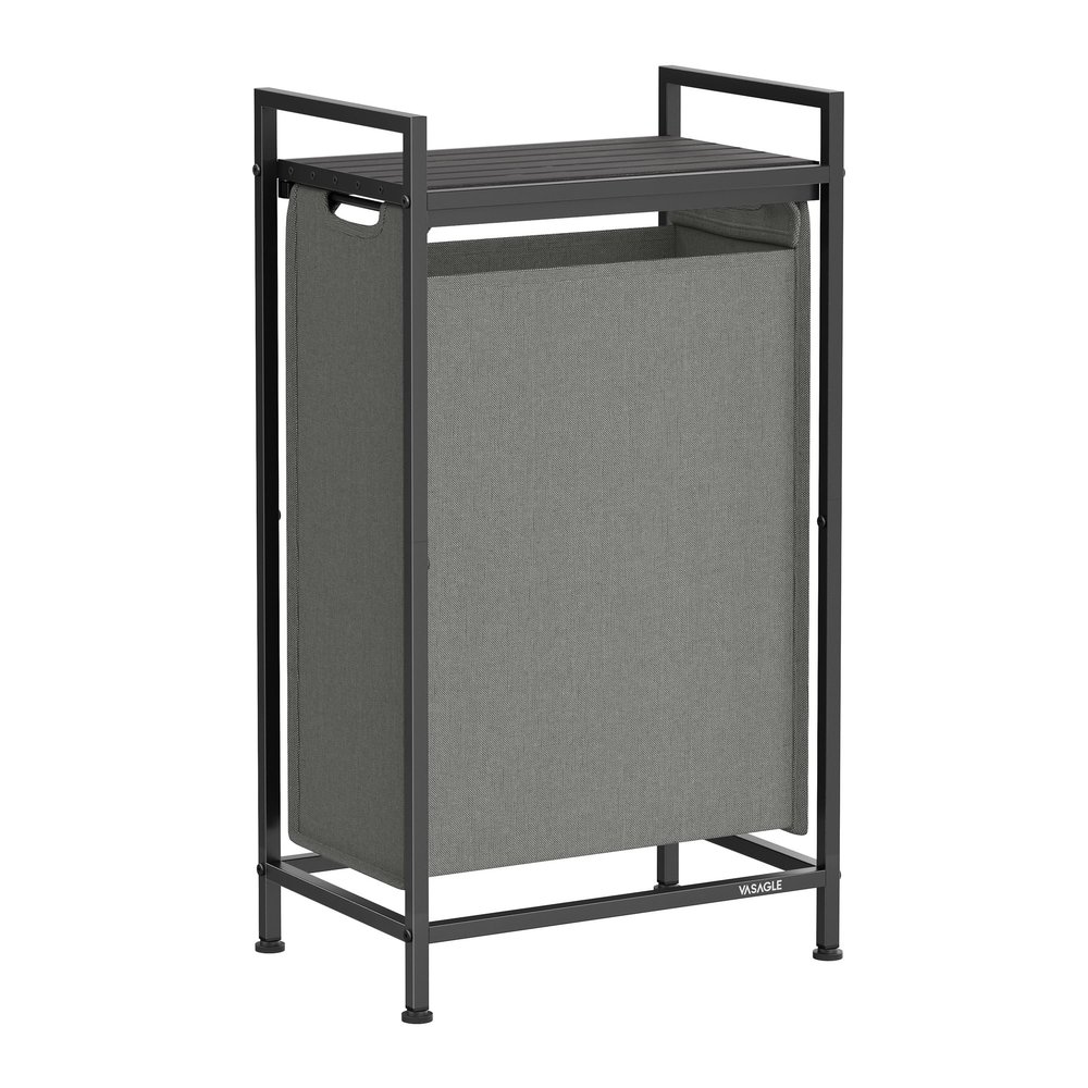 VASAGLE Laundry Hamper, Laundry Basket, Laundry Sorter with a Pull-Out and Removable Bag, Shelf, Metal Frame, 12.4 Gallons (47 L), 16.5 x 11 x 29.5 Inches, Slate Gray and Charcoal Gray UBLH001G01