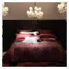 1500TC Egyptian Cotton Luxury Vintage Wine Red Bedding Set Double Queen King Yarn-Dyed Jacquard Duvet Cover Bed Sheet Pillowcase,Bed Sheets (Red Flat Bed Sheet_King 4PCS) view 1