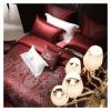 1500TC Egyptian Cotton Luxury Vintage Wine Red Bedding Set Double Queen King Yarn-Dyed Jacquard Duvet Cover Bed Sheet Pillowcase,Bed Sheets (Red Flat Bed Sheet_King 4PCS) view 3