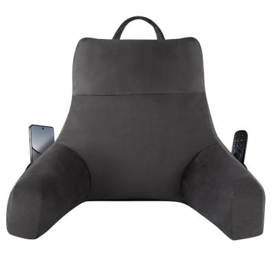 IPYNBAP Reading Pillow with Arms for Adults, Back Pillow for Bed Sitting Up, Shredded Memory Foam Backrest Pillow with Pockets & Removable Washable Cover, Lounging, Watching TV, Reading(20inch Grey)