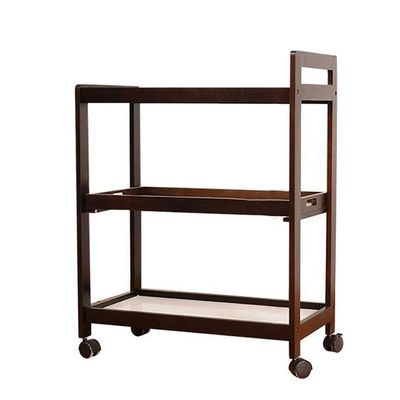 Storage Trolley Cart Serving Trolleys 3 Layers Dining Cart Wooden Bracket Solid Wood Tray 4 Universal Wheels with Locking Wheels for Kitchen, Hotels, Restaurants and Care Homes
