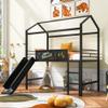 Bellemave Twin Size loft Bed for Kids, Metal loft Bed with Slide and Stairs, House loft Bed with writable Wooden Board, Low loft Bed for Kids, Boys, Girls, Black view 1