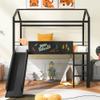 Bellemave Twin Size loft Bed for Kids, Metal loft Bed with Slide and Stairs, House loft Bed with writable Wooden Board, Low loft Bed for Kids, Boys, Girls, Black view 3