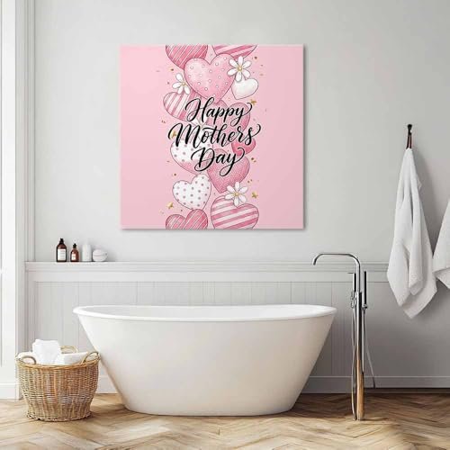 16x16 Inch Wall Prints Giclee Canvas Painting - Mother's Day Flower Love Pink Painting Pictures Print on Canvas Framed Wall Art Modern Artwork for Home Decorations