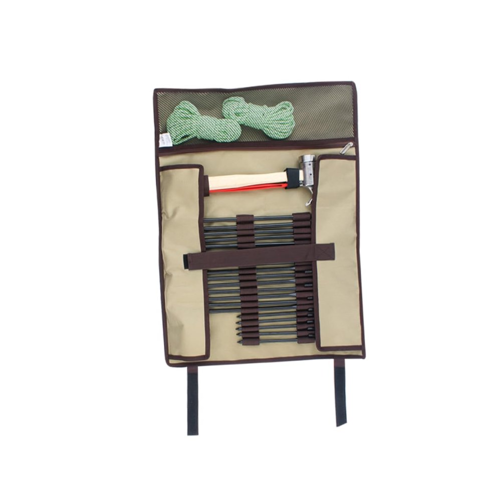 POPETPOP Outdoor Camping Nail Storage Bag Tent Peg Kit Hammer Hook Portable Tool Organizer for Camping and Backpacking Khaki
