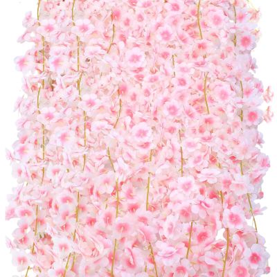 ASTRYAS 4Packs Artificial Cherry Blossom Flower, Fake Flower Garland Outdoors Hanging Silk Flowers Vines for Home Decor Pink Room Decor Wedding Party Japanese Kawaii Decor (Light Pink)