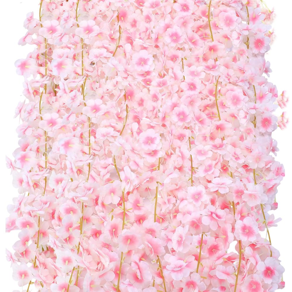 ASTRYAS 4Packs Artificial Cherry Blossom Flower, Fake Flower Garland Outdoors Hanging Silk Flowers Vines for Home Decor Pink Room Decor Wedding Party Japanese Kawaii Decor (Light Pink)
