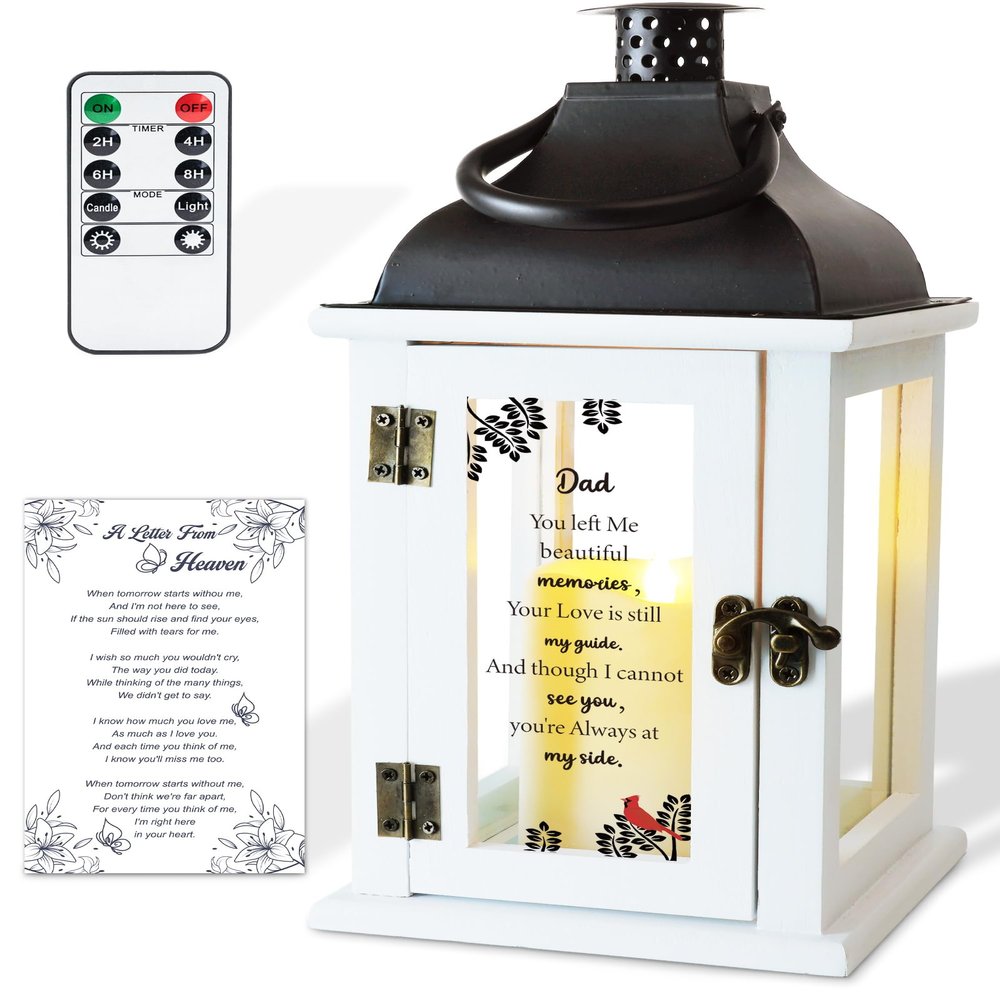 Homemory Memorial Lantern Bereavement Sympathy Gift for Loss of Loved One, Mother, Father - LED Candle & Remote